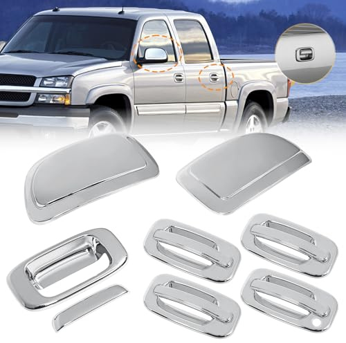 AMSPRAC Chromed Exterior Door Handle Cover Caps & Rear Tailgate Handle Cover & Door Side Rearview Mirror Caps,Exterior Cover Set fit for 1999-2006 Chevrolet Silverado GMC Sierra,12PCS 