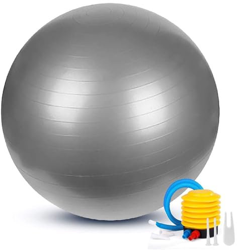 REY Ballon d'exercice, Assis... 75 cm pour Gymnastique, Pilates, Yoga, Grossesse - Femme Enceinte, Fitness, Sport... Gris, Compris Le gonfleur