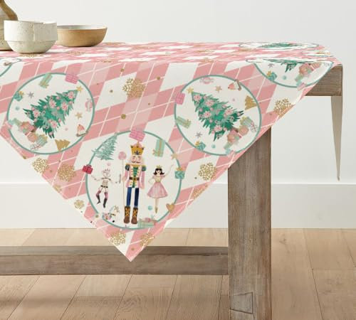 Artoid Mode Nappe de Noël - Motif Casse-Noisette et Diamant Rose - Pour Hiver, Cuisine, Table, Décoration Intérieure, Vacances, Fête - 100 x 100 cm