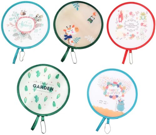 5 Piezas Abanico Redondo Plegable banico Redondo de Estilo Japonés Verano de Mano Plegable Ventilador Abanicos Portátiles Abanicos Redondos de Mano para Fiesta Boda Hogar Oficina Decoración