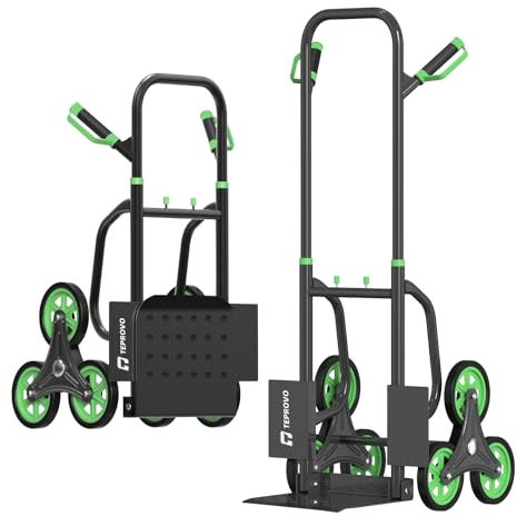 Teprovo Stair Climbing Hand Truck 440lb，Heavy Duty Dolly Cart for Stairs，Thickened Upgraded Steel Tube Folding Stair Climbing Trolley with Six Wheels and Telescoping Handle