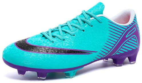 GWMDKI Mens Football Shoes Outdoor Astro Turf Trainers Professional Athletics Sneakers Teenager Breathable Soccer Shoes Cyan 12.5UK