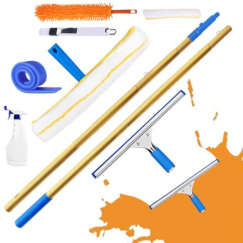 Rasqueta de Cristal Profesional,Kit de Limpieza de Cristal con Adecuado para alturas inferiores a 3m Alargadera de titanio,para Limpiar Cristal,Ventana y Espejo (2.4m)