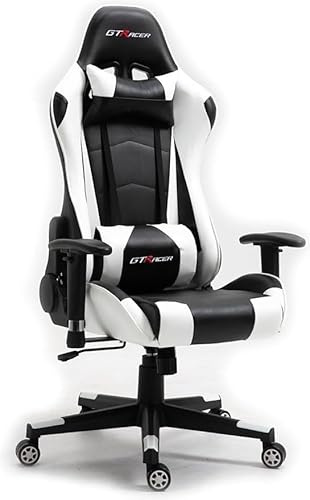 GTRACER Pro Gaming Ergonomic Office Chair, Adjustable Armrests, PU Leather, Lumbar Cushion and Cushion (Black-White)