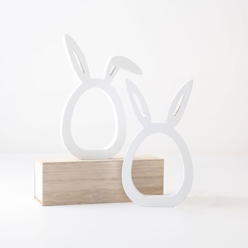 2 Stück Osterhase Modern Deko Osterdeko Hase aus Holz Ostern Deko Tich Weiß Ostereier Osterfeko Ostergeschenk tischdeko Ostern