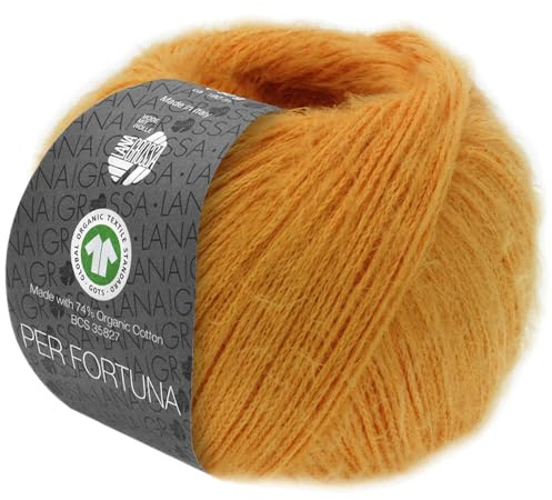 LANA GROSSA Per Fortuna GOTS | Leichtes Sommerflauschgarn mit Baumwolle | Handstrickgarn aus 74% Baumwolle (Bio) & 26% Polyamid | 50g Wolle zum Stricken & Häkeln | 190m Garn FB 57