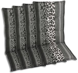 GO-DE Textil Bequeme und attraktive Polsterauflagen für Hochlehner-Gartenstühle (4er-Set, Leopard Anthrazit, Hochlehner)