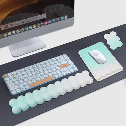 YBCCBY Tapis de Souris et Repose-Poignet Clavier, Cloud Repose-poignet Tapis Souris Ergonomique en Mousse à Mémoire Tapis de Souris avec Dessous de Verre Repose Clavier pour Bureau Maison
