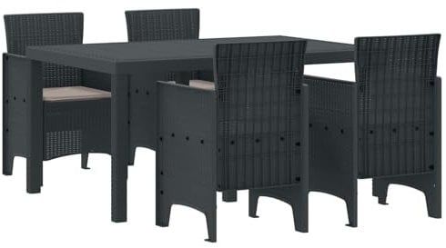 vidaXL 5-teiliges Garten Essgruppe Grau Polypropylen Tisch mit 4 Stühlen Außen Sitzgelegenheiten Terrasse Balkon Kompakt Modern Möbel Robust Wetterbeständig Pflegeleicht