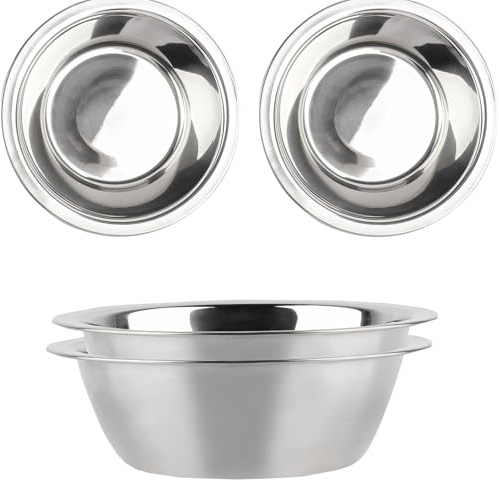 Cxryrzhe 4 Pack Thick Stainless Steel Dog Bowls Food Grade Safe Pet Cat & Dogs Feeder Bowls and Water Bowls Easy to Clean (Wide Edge 16.5cm)