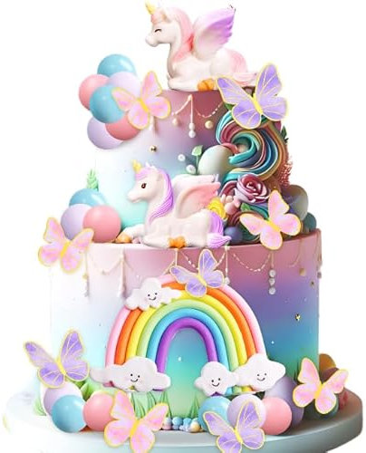 LaVenty Pony Unicorn Cake Decoration Pony Birthday Decoration Rainbow Cake Topper Unicorn Party Favors Rainbow Birthday Cake Decoration for Girl
