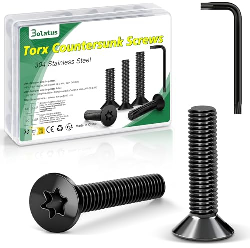 Bolatus 304 Tornillos de cabeza avellanada (20 unidades, M6 x 20 mm, acero inoxidable, tornillos Torx de cabeza avellanada con llave Torx y caja según la norma ISO 14581, para máquinas y dispositivos