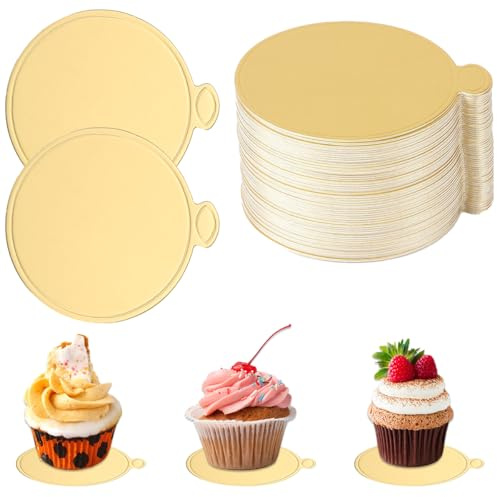 100 Pezzi Cake Boards Rotondo Vassoi, 9cm Mini Carta Vassoio Torta Basi Oro | Boards Carta Dessert Display in Cartone, Vassoio Mousse Cake Boards, Cake Boards Rotondo Vassoi per Vacanza Compleanno