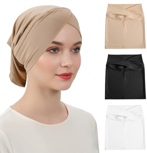 Yolev 3 pezzi Hijab per le donne tinta unita elastico Hijab undercap copertura completa turbante sotto cappuccio tubo cofano per perdita di capelli