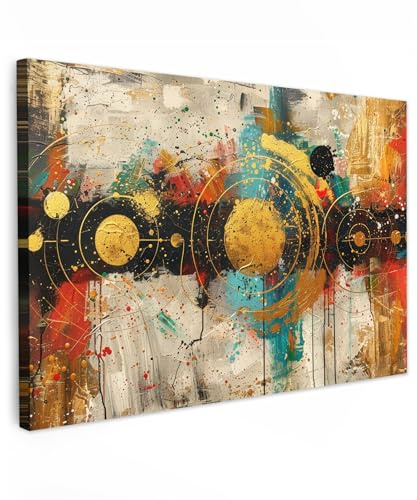 MuchoWow© Leinwandbild XXL Groß Große Dekoration Wohnzimmer Pictures | 140x90 cm - Wall Decoration Living Room Wohnungs Moderne Bild Panorama Leinwand Abstrakte Kunst - Gold - Modern