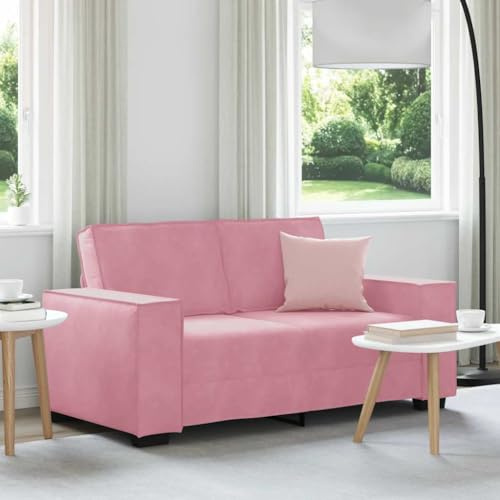 Owoxanthellate 2-Sitzer Sofa Rosa 160 cm Samt Recamiere mit Holz-Metall-Gestell Breite Armlehnen Komfortabel Modernes Design für Wohnzimmer Büro Gästezimmer