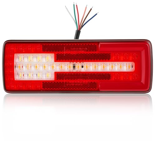 DARKGUARD 1 x Trailer Light Rear LED Tail Light Lamp 12V/24V E-Mark Approved IP67 Waterproof Towing Light For Trailer Caravan Truck, 6-in-1 Brake-Turn Signal-Position-Fog-Reversing & Reflector
