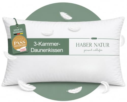 HABER NATUR 3-Kammer Daunenkissen 50x70 -Made in Germany-Kopfkissen 50x70 | 90% Daunen & 10% Federkissen |Allergiker geeignet (NOMITE) | Tierwohl (DOWNPASS) | Oeko-TEX Klasse 1