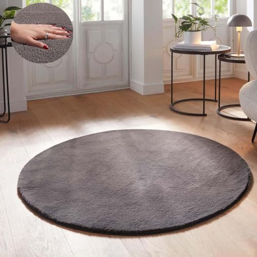 Taracarpet Supersoft kurzflor Teppich Fiona Wohnzimmer Schlafzimmer Kinderzimmer Flur Läufer waschbar rutschfest Uni New Anthrazit 120 cm rund
