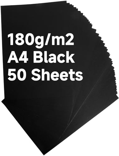 Svart tonpapper A4 180 g/m² 50 ark – pysselkartong svart, tjockt papper svart, skrivarpapper för laser och bläckstråleskrivare, pysselpapper för gör-det-själv-kort, teckning, skola och jul