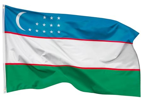 PHENO FLAGS Usbekistan Flagge 90x150 cm – Wetterfeste Nationalflagge aus Polyester mit Doppelnaht & Metallösen