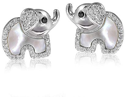MATERIA Kinder-Ohrringe Silber 925 Elefant - Perlmutt Zirkonia Ohrstecker Mädchen Glücksbringer grün #SO-273, Farbe:Weiß