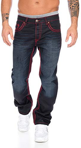 Rock Creek Herren Designer Denim Jeans Hose Dicke zier nähte NEU RC-2092, 34W / 30L, Schwarz