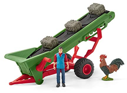SCHLEICH 42377 Farm World Spielset - Heuförderband mit Bauer, Spielzeug ab 3 Jahren