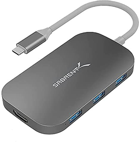 SABRENT 8-in-1 USB Type-C Hub with HDMI(4K) output, 3 USB 3.0 ports, 1 USB 2.0 port, SD/MicroSD Multi-Card Reader [4K and Power Delivery support] (DS-UHCR)