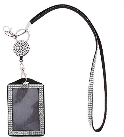 Fenteer Strass Ausweishülle Schutzhülle mit Band Schlüsselband Lanyard Badge Holder Ausweishalter Abzeichenhalter Identifikation-Kartenhalter, Weiß