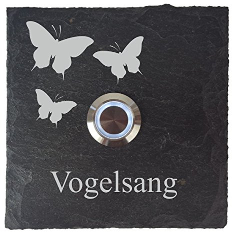 laser-diele Türklingeln – Klingelschild Schiefer – Türklingel mit Gravur – Türklingel mit Namen – Türklingel Beleuchtet – mit LED – 100x100 mm – Schmetterling