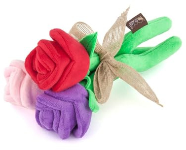 P.L.A.Y. Rover’s Rose Bouquet Plush Dog Toy – Soft Durable Valentine’s Day Gift for Dogs, Eco-Friendly Recycled Fill, Machine Washable, Squeaky Rose Toy, Double-Layer Stitching, Safe & Fun