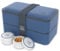 Umami Lunchbox Erwachsene, Auslaufsichere Bento Box mit Fächern und 4 Bestecke, Brotdose Erwachsene, Salatbehälter to-Go, Lunch Box für Picknick/Büro, Denim Blau, 1200 ml