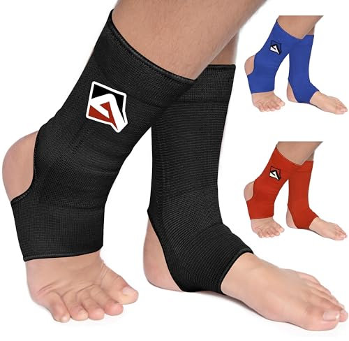 AQF MMA Knöchelstütze Muay Thai Foot Brace Guard Kick Boxing Sprains Achilles Sehne Schmerzlinderung Protektor Elastische atmungsaktive Kompressionshülle (Schwarz, S)