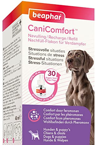 Beaphar - CaniComfort Difusor Antiestrés para Perros, Antiestrés con Feromonas para Perros, Reduce Estrés y Ansiedad, Miedos, Quedarse Solo, Hogar, Ladridos, Ruidos Fuertes, Conflictos, 48 ml