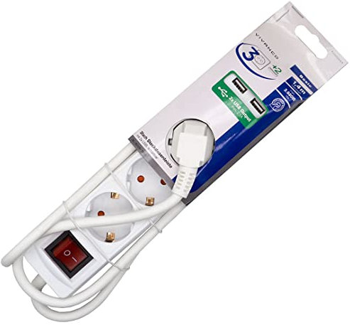 VIVANCO Ebls Kabel 3W2 USB Steckdose 3 Int 2 x USB