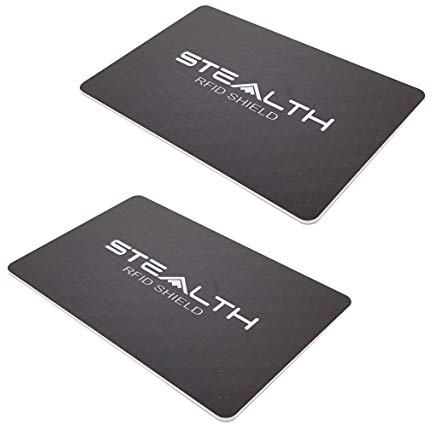 Stealth Shield Tarjeta Bloqueo RFID - Dispositivo de Bloqueador RF/NFC para Protección de Tarjetas Bancarias - Seguridad contra Escaneo Ilegal sin Contacto (Negro - Paquete Doble)