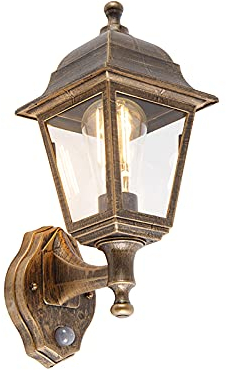 Qazqa - Klassisch I Antik Antike Außen Wandleuchte Gold I Messing IP44 mit Bewegungsmelder - Capital I Außenbeleuchtung - Kunststoff Quadratisch - LED geeignet E27