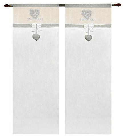emmevi Paire de rideaux de fenêtre de porte intérieure, tissu maison shabby chic, modèle 60 x 150 cm, gris