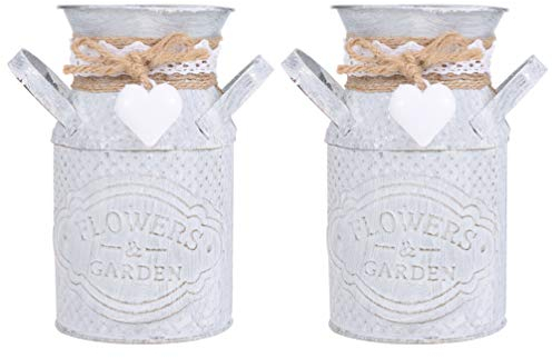 DOITOOL 2 unids Vintage Florero Galvanizado Hierro Granja Retro Jarrón Decorativo Lata Rústico Metal Jarrón Titular para la Decoración del Hogar Plata
