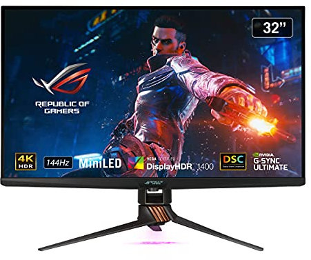 ASUS ROG Swift PG32UQX Mini LED G-SYNC Ultimate Gaming Monitor – 32” 4K, 144 Hz , IPS, 1152-zone Local Dimming, 1400 nits brightness, G-SYNC Ultimate, true 10 bit color, DisplayHDR 1400, quantum dot