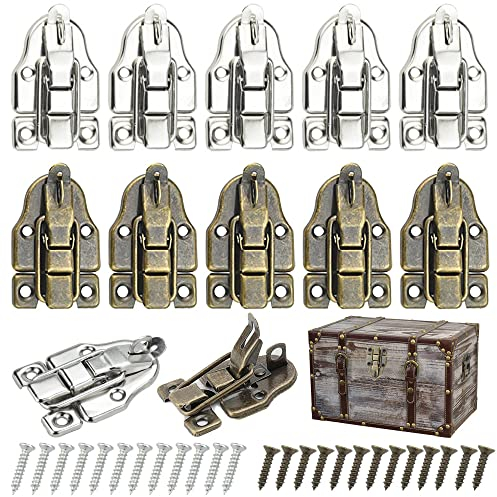 PERFETSELL 12 Kofferverschluss Silber Bronze Kistenverschluss Vintage Retro Schnappverschluss Hebelverschluss Antik Box Verschluss Verschlussriegel mit Schrauben für Kosmetikkoffer Toolbox Holzkiste