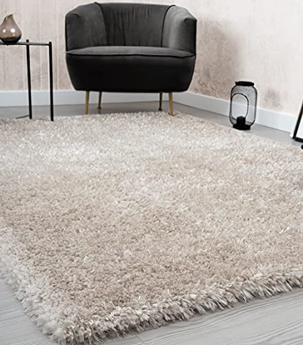Mia's Teppiche Fiona Wohnzimmer, Schlafzimmer Beige 60x110 cm Hochflor
