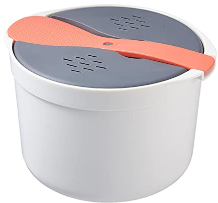 Olla Arrocera para Microondas, Olla Arrocera Al Vapor para 2L con Tapa Coladora y Cuchara para Arroz, Recipiente Multifunción para Microondas, Cocina Casera, Utensilios Cocina