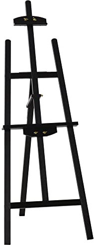 HOMCOM Cavalletto Pittura, 135 cm Cavalletto Treppiede per Dipingere su Tela, Cavalletto in Legno di Pino Regolabile, Portatile e Pieghevole con Pennello per Studio, Artisti e Pittori, Nero