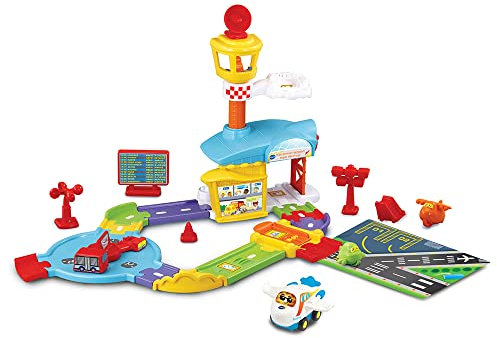 VTech - Tut Tut Bolides, Mon Premier Aéroport Super Décollage avec Avion Eliott Super Pilote, Circuit Voitures Enfant, 4 Zones Magiques, Cadeau Fille et Garçon de 1 an à 5 Ans - Contenu en Français