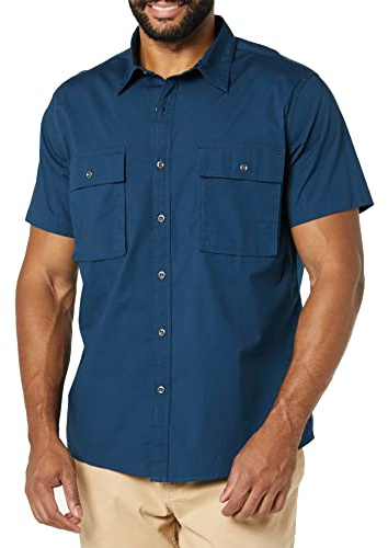 Amazon Essentials Men's Slim-fit Short-Sleeved Two-Pocket Utility Shirt, Indigo, XL Tall