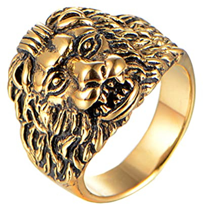 PAURO Herren Edelstahl Jahrgang Tierherrscher Löwenkopf Punk Ring Gold Schwarz Größe 68 (21.6)