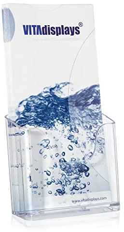 10 Stk. DIN lang Tischprospektständer, Flyerständer, transparenter Flyerhalter und Tisch-Prospekthalter, Prospektständer, Tisch-Prospektständer für DL trifold-Flyer, Prospekte, optionale Wandmontage