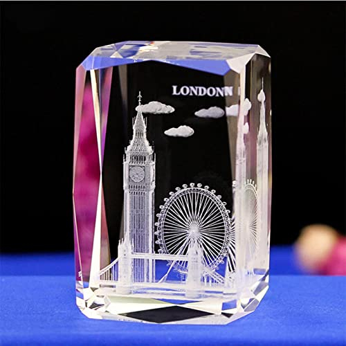 VVW&LIU 3D Gravierter Würfel Kristallglasmodell Briefbeschwerer Tower Bridge Eye Big Ben Figuren Feng Shui Sammlerstück Souvenirs, Pyramide, 5 x 5 x 10 cm
